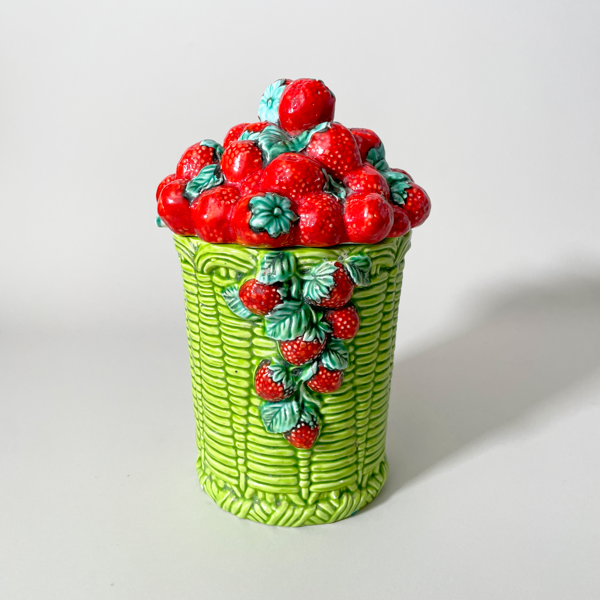 Vintage Japanese Ceramic Trompe L'oeil Strawberry Canisters - Large