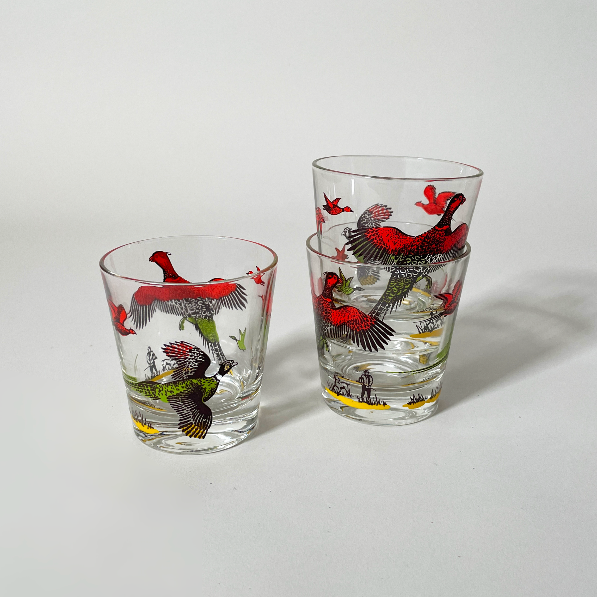 Vintage Painted Pheasant Hunting Tapered Rocks Glass - Sold Individually