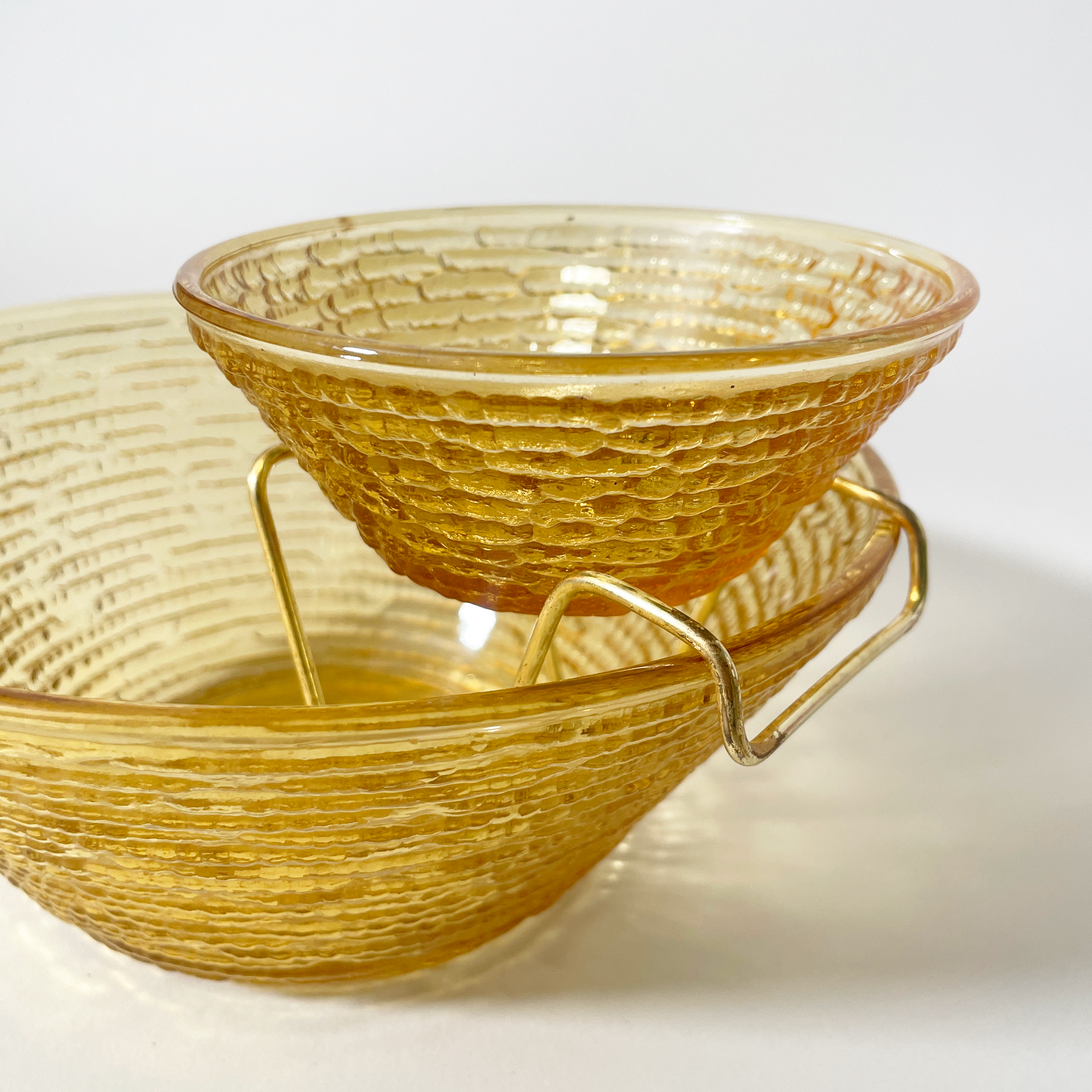 Vintage Ridged Yellow Glass Chip & Dip Serving Set