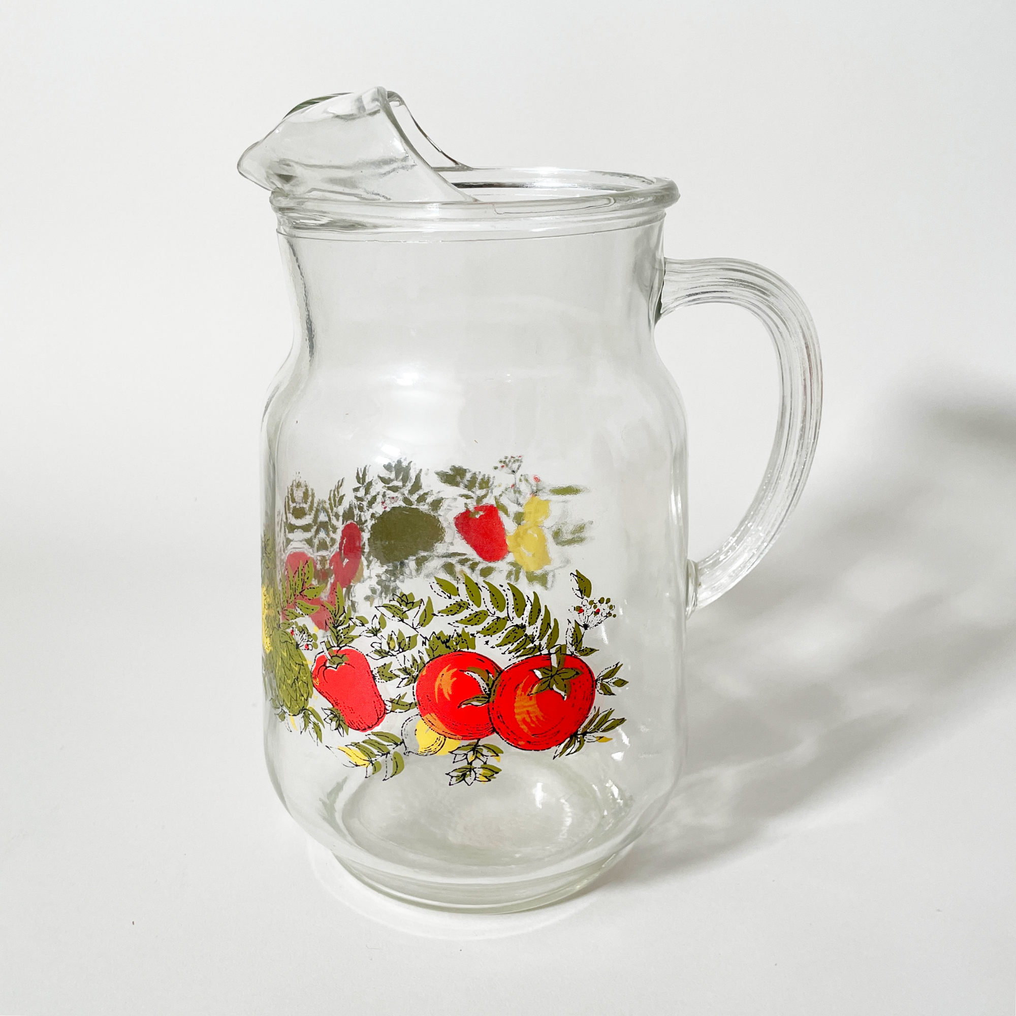 Vintage Vegetable Motif Printed Glass Pitcher