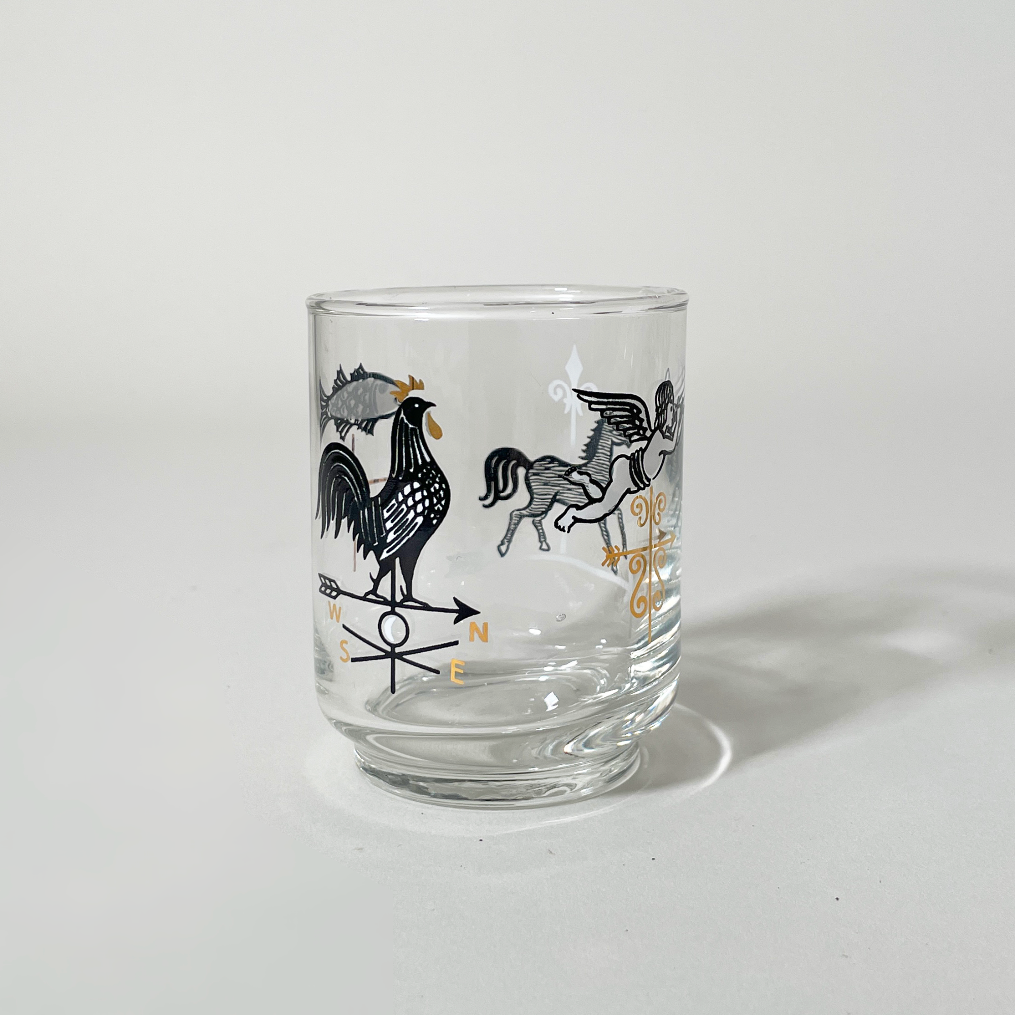 Vintage Weathervane Motif Stackable Glasses, Set of 2 - Sold As Pair