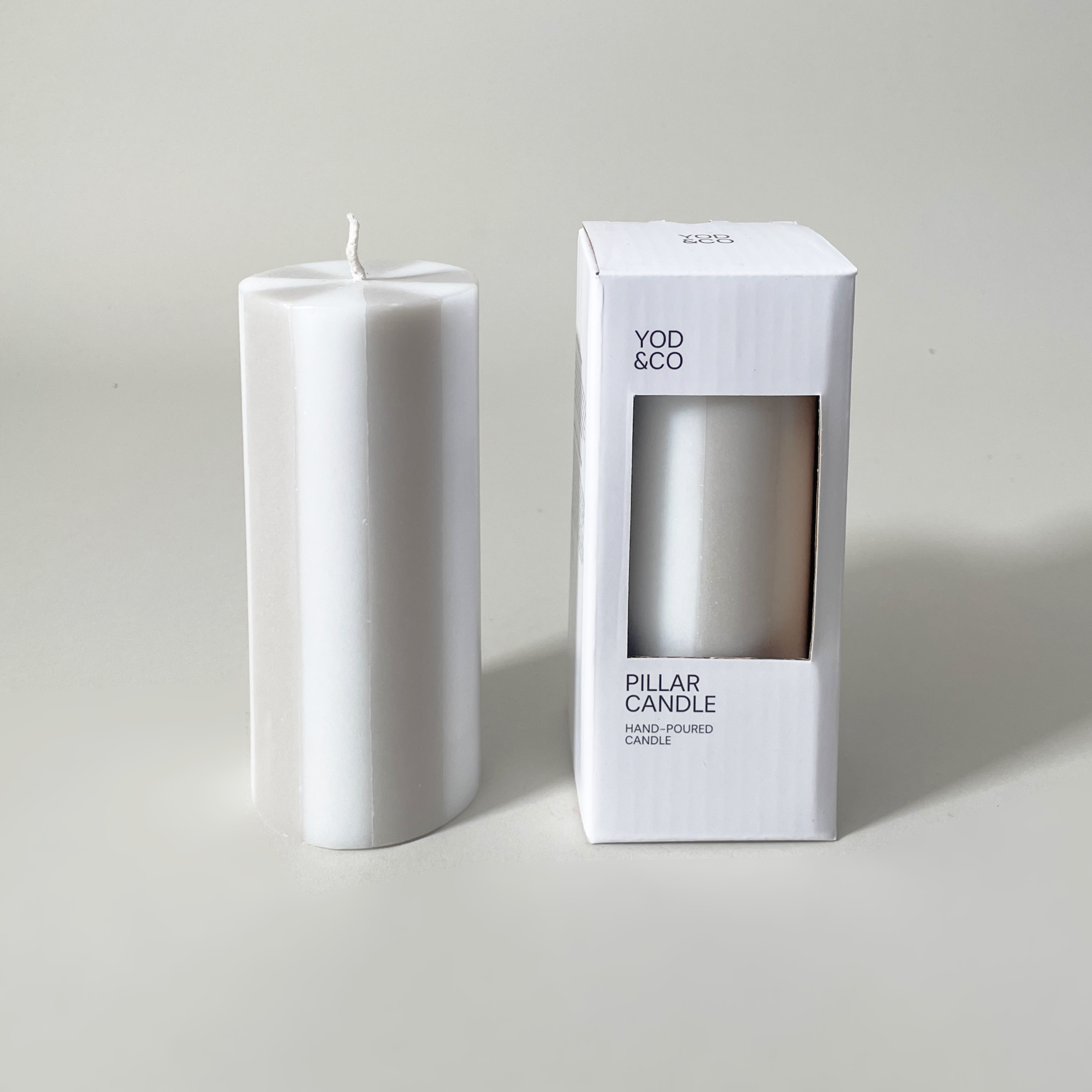 Yod & Co. Colorful Striped Pillar Candle – 100% Stearin Wax, Non-Toxic - White & Gray
