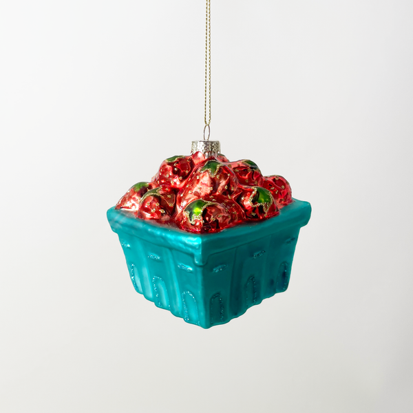 Box of Strawberries Blown Glass Ornament