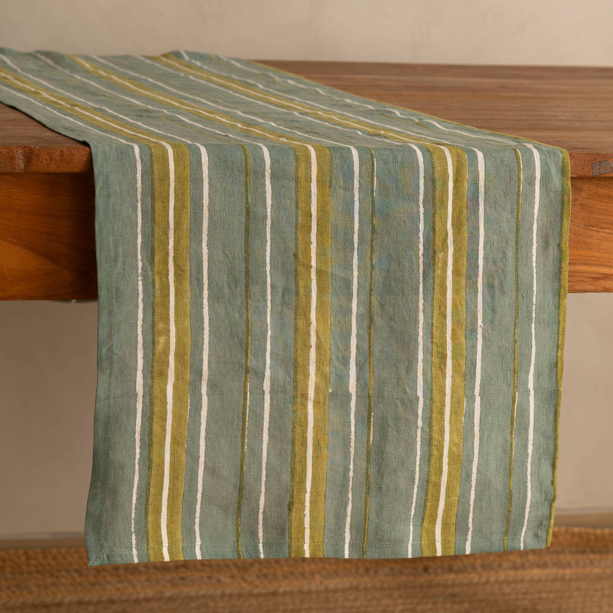 Block Print Striped Table Linen Runner